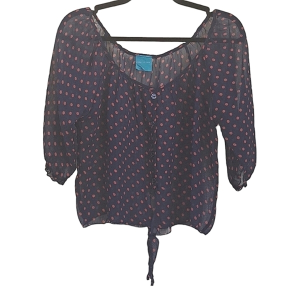 Color of Love Sheer Blouse Navy with Pink Polka Dot Size Medium - Picture 1 of 5